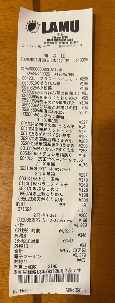 🧾 お買上点数、なんと31点！（お店の情報はぼかしています）